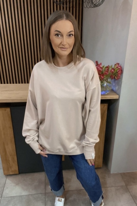 Bluza Long Lenoshka zakończona mankietami z otworami na kciuki - Beżowa