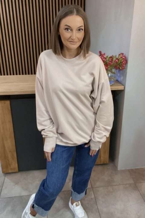 Bluza Long Lenoshka zakończona mankietami z otworami na kciuki - Beżowa