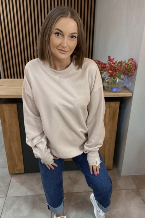 Bluza Long Lenoshka zakończona mankietami z otworami na kciuki - Beżowa