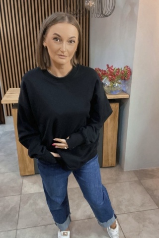 Bluza Long Lenoshka zakończona mankietami z otworami na kciuki - Czarna