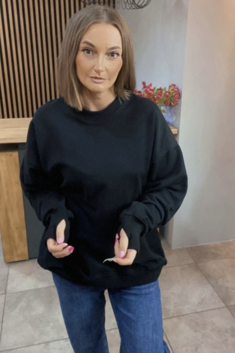 Bluza Long Lenoshka zakończona mankietami z otworami na kciuki - Czarna