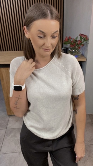 Sweter z krótkim rękawem – Beżowy