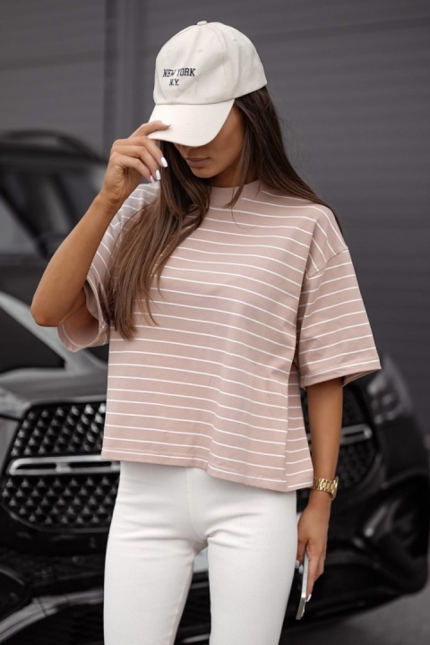 T-shirt w paski brązowe Lenoshka