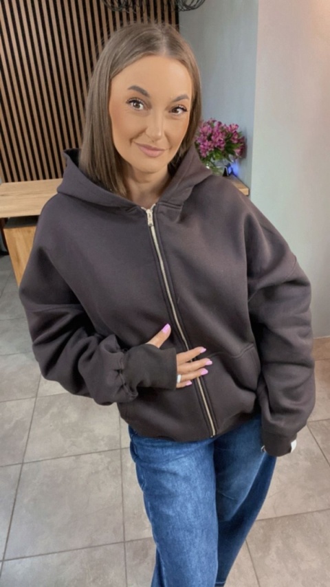 Bluza oversize z kapturem Lux – Lenoshka - Gorzka Czekolada
