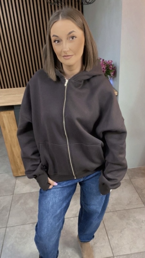 Bluza oversize z kapturem Lux – Lenoshka - Gorzka Czekolada