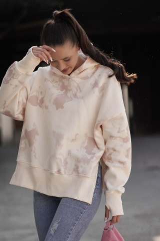 Bluza Mess z kapturem Lenoshka - Kremowy-różowy tie-dye