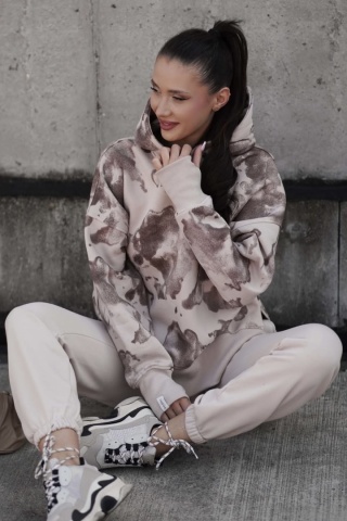 Bluza Mess z kapturem Lenoshka - Kremowo-brązowy tie-dye