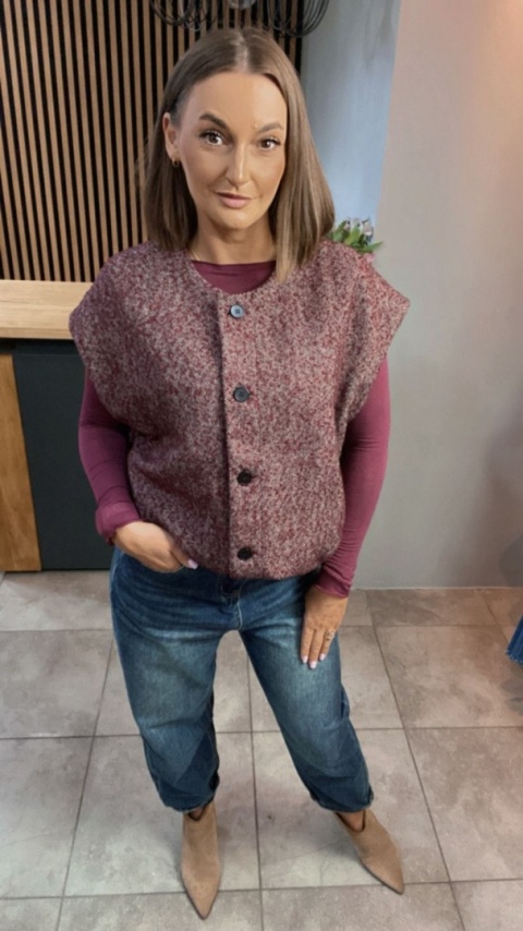 Kamizelka w jodełkę Wiya - Bordo