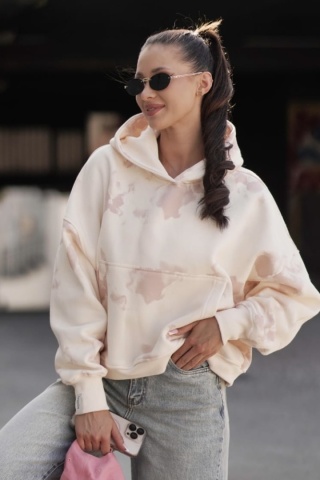 Klasyczna bluza z kapturem Lenoshka - Beżowo–puder tie-dye