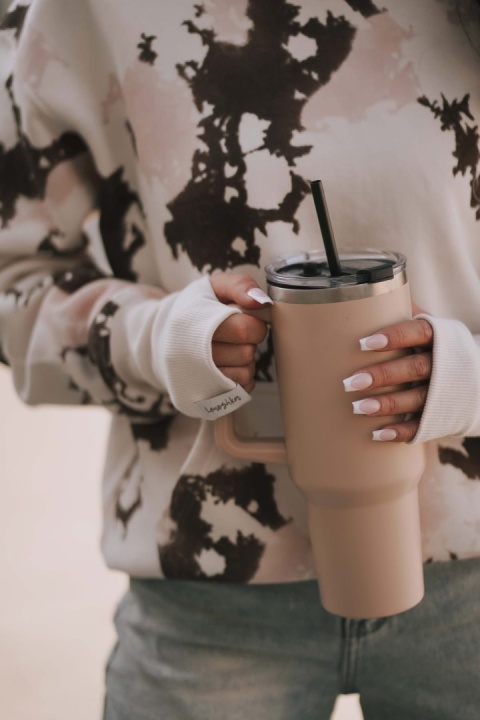 Klasyczna bluza z kapturem Lenoshka - Beżowo–różowy tie-dye