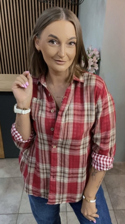 Koszula bawełniana w kratę - Czerwona