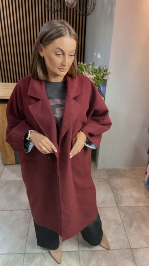 Płaszcz damski oversize Gioya & Co. – Bordowy