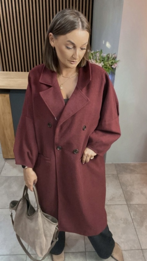Płaszcz damski oversize Gioya & Co. – Bordowy