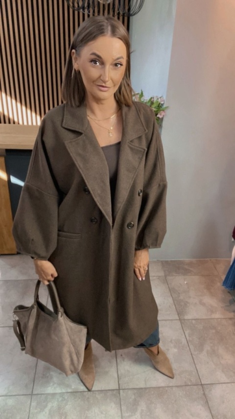 Płaszcz damski oversize Gioya & Co. – Brązowy