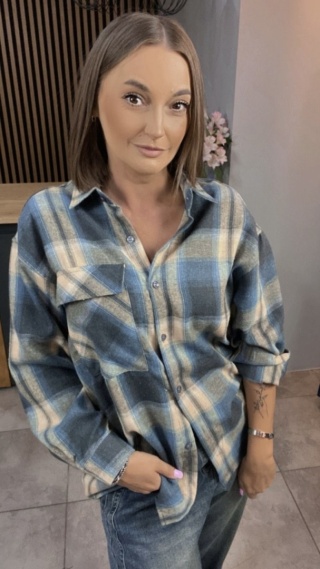 Koszula w kratę niebieską - 100% bawełna