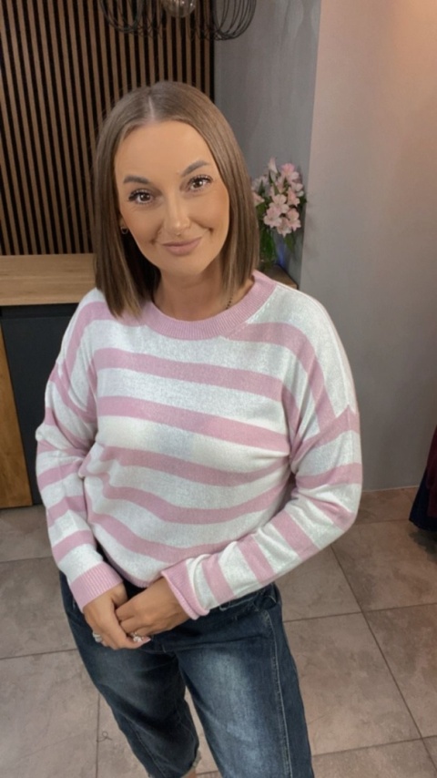 Sweter w paski z dodatkiem kaszmiru w różowo-białe paski