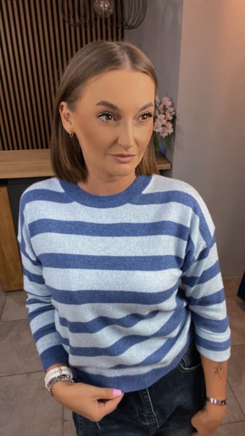 Sweter w paski z dodatkiem kaszmiru w odcieniach niebieskiego