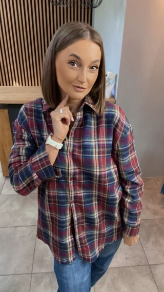 Koszula Oversize w kratę bordowo - fioletową
