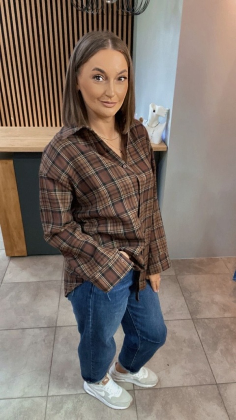 Koszula Oversize w kratę – brązowa