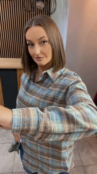 Koszula Oversize w kratę – brązowo–niebieska