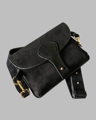 Skórzana torebka listonoszka - Czarna