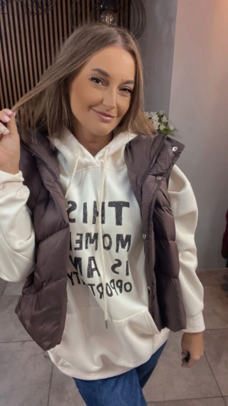 Bluza oversize z kapturem - „This Moment is an Opportunity" - Krem