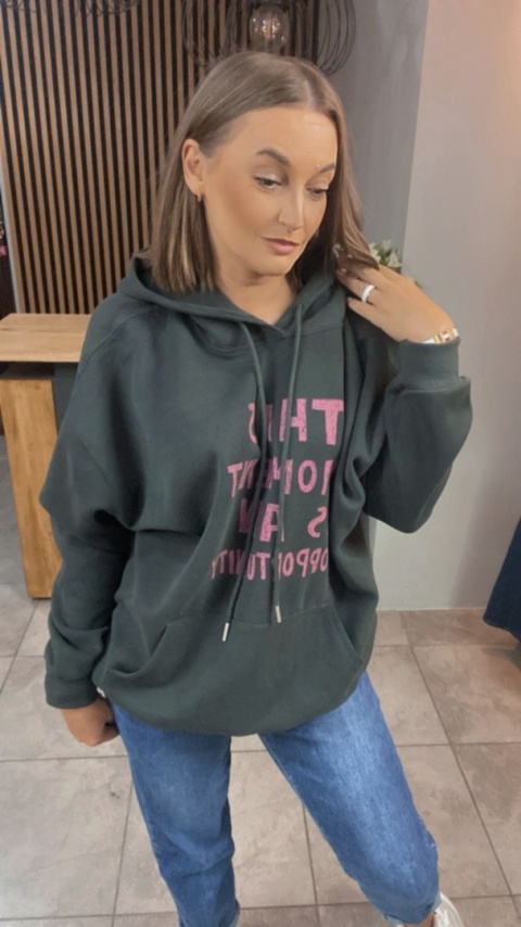 Bluza oversize z kapturem – „This Moment is an Opportunity” - Grafit