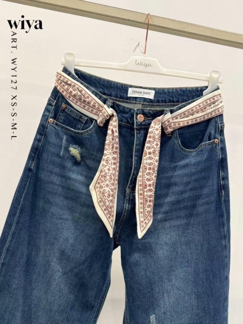 Jeansy wide leg z apaszką - Wiya