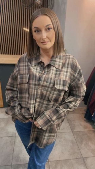 Koszula flanelowa w kratę - Brązowo-beżowa