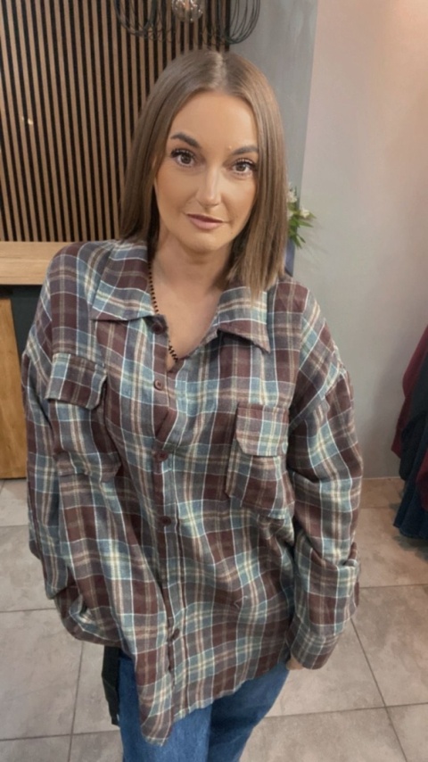Koszula flanelowa w kratę – Brązowo–szara