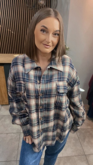 Koszula flanelowa w kratę – Czarno–beżowa