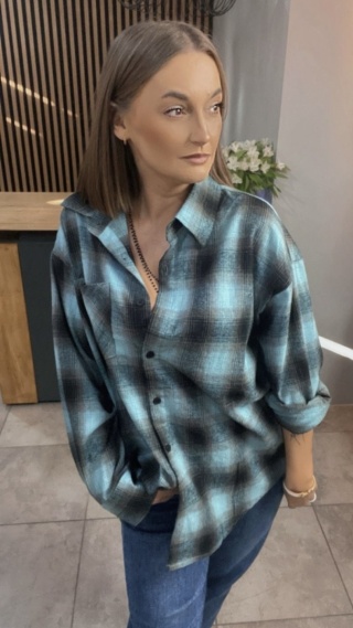 Koszula w kratę oversize - Turkus