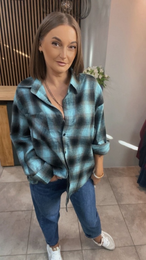 Koszula w kratę oversize – Turkus