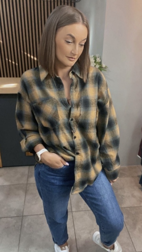 Koszula w kratę oversize – Musztarda