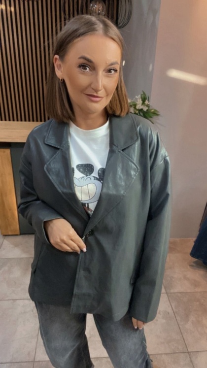 Marynarka z eko skóry OU MAI - szara , oversize