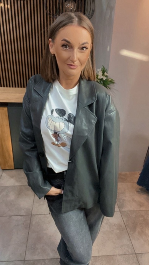 Marynarka z eko skóry OU MAI - szara , oversize
