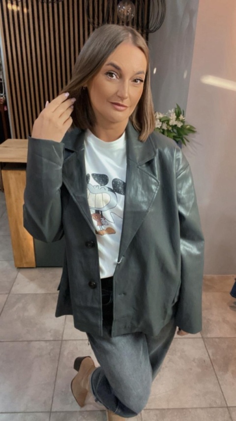 Marynarka z eko skóry OU MAI - szara , oversize