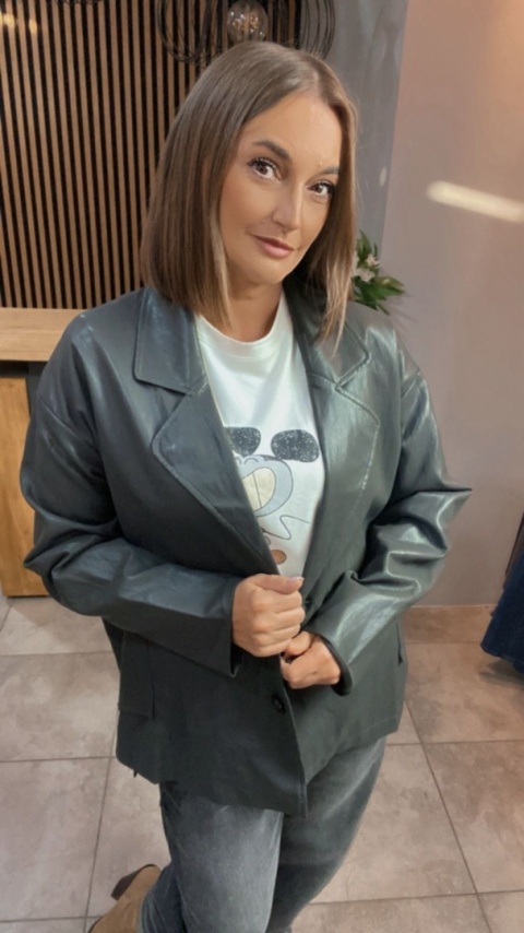 Marynarka z eko skóry OU MAI - szara , oversize