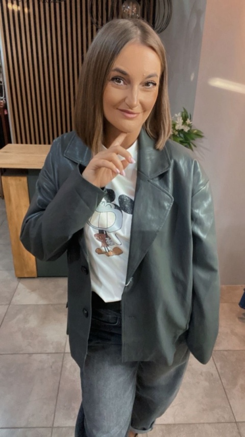 Marynarka z eko skóry OU MAI - szara , oversize