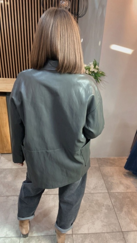 Marynarka z eko skóry OU MAI - szara , oversize