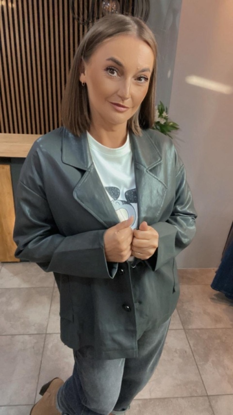 Marynarka z eko skóry OU MAI - szara , oversize