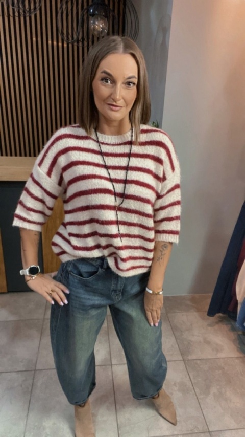 Sweter w paski Czerwony