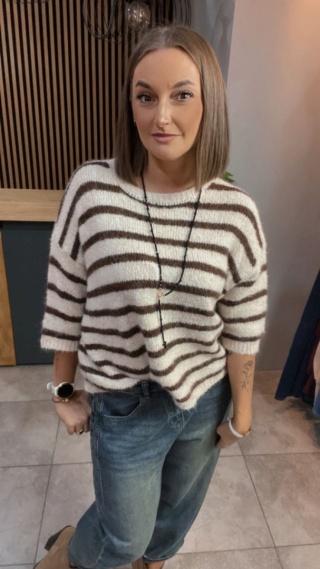 Sweter w paski Brąz
