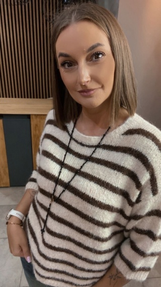 Sweter w paski Brąz