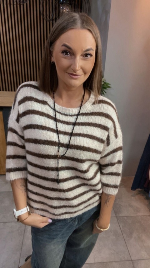 Sweter w paski Brąz