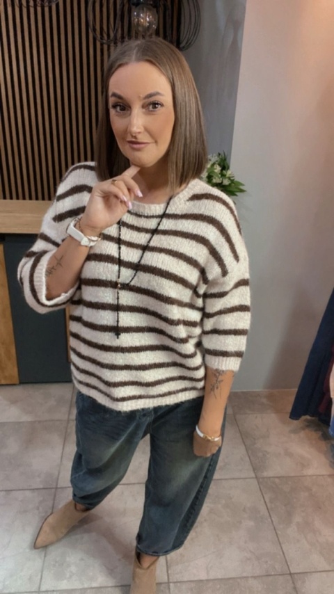 Sweter w paski Brąz